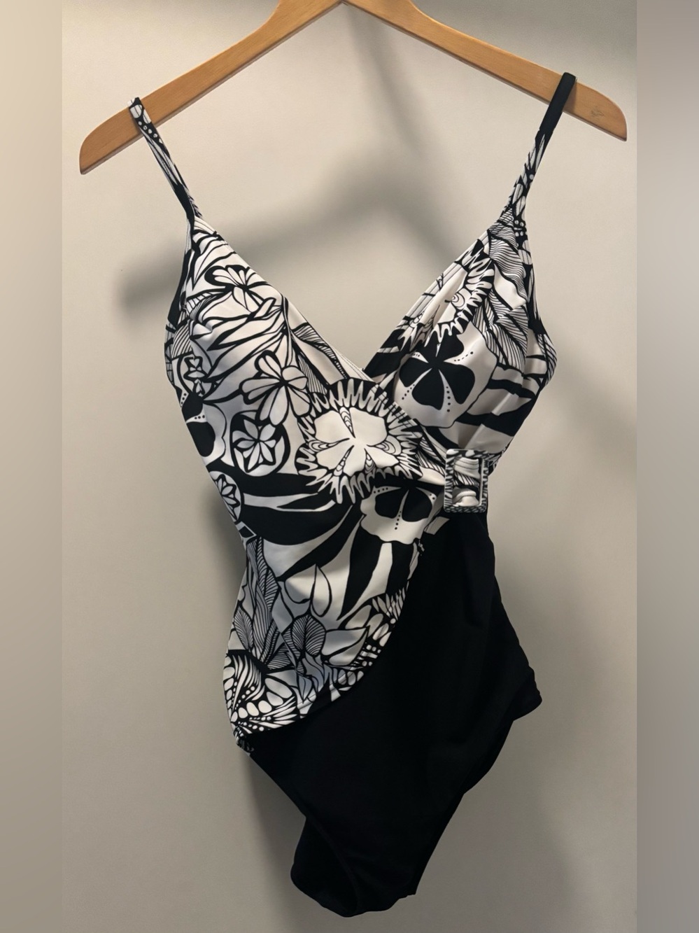 Christina Black and White Floral-Print One-Piece